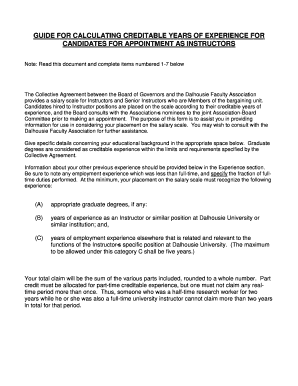 Hc11 form - GUIDE FOR CALCULATING CREDITABLE YEARS OF EXPERIENCE FOR CANDIDATES FOR APPOINTMENT AS INSTRUCTORS