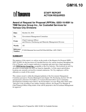 Award of Request for Proposal (RFP)No. 0203-16-0091 to TBM Service Group Inc., for Custodial Services for Various City Divisions. Award of Request for Proposal (RFP)No. 0203-16-0091 to TBM Service Group Inc., for Custodial Services for - -