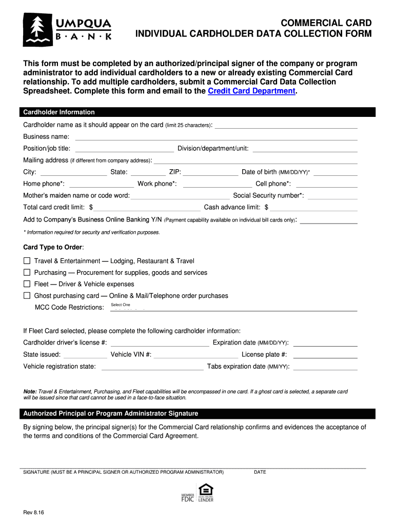 Fillable Online Commercial Card Individual Cardholder Data Collection Form. Commercial Card