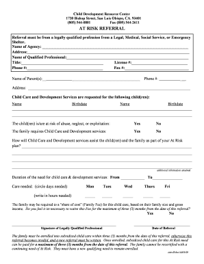 Fillable Online childrensresource At Risk Referral - childrensresource ...