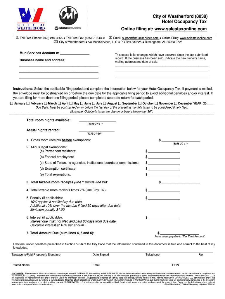 Fillable Online Hotel Occupancy Tax Online filing at www