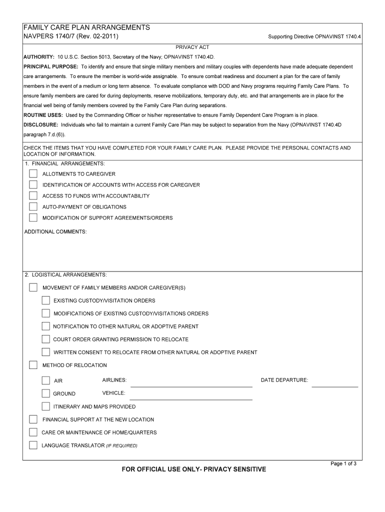 Fillable Online cnic navy FAMILY CARE PLAN ARRANGEMENTS Fax Email Print