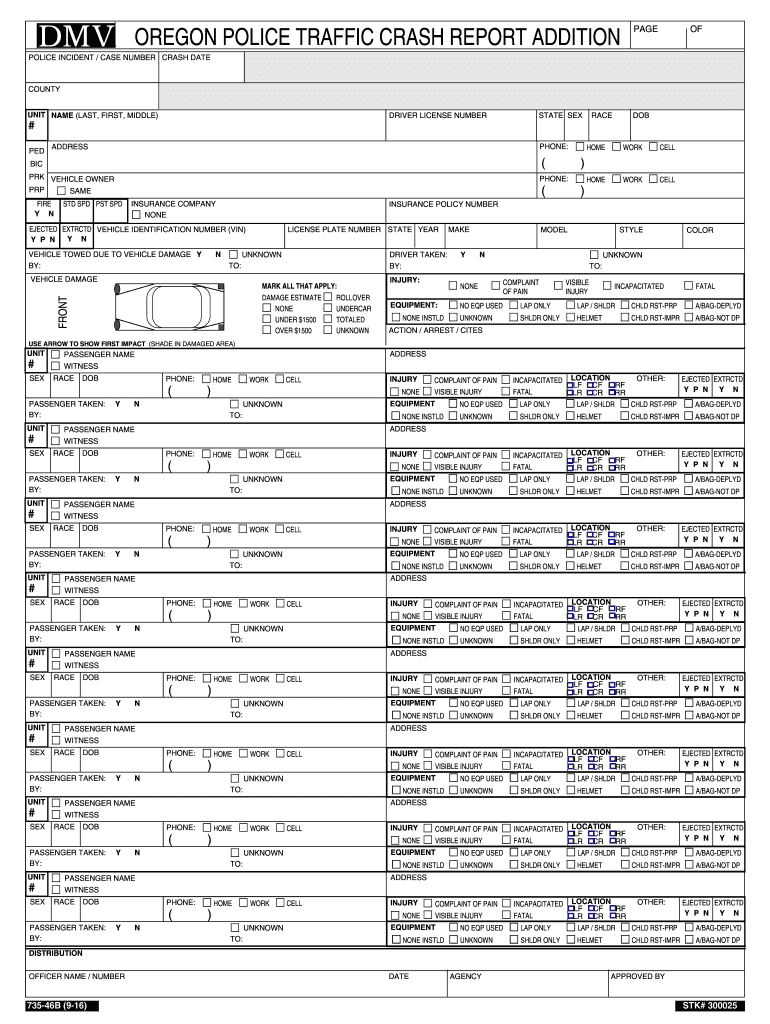 735-46B Oregon Police Traffic Crash Report Addition Preview on Page 1