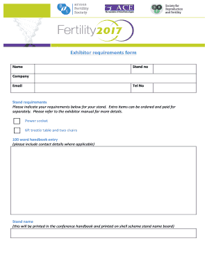 Fertility 2017 Exhibitor requirements form