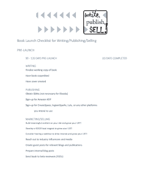 Fillable Online Book Launch Checklist For Writing Publishing Selling Fillable Online Book Launch Checklist For Writing Publishing Selling