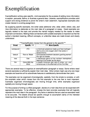 Fillable Online Exemplification writing uses specific, vivid examples ...