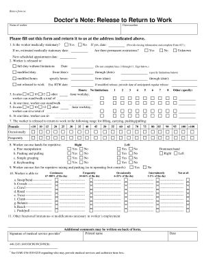 release form from doctor to return to work
