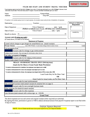 TYLER ISD STAFF AND STUDENT TRAVEL VOUCHER - tyler schoolwires