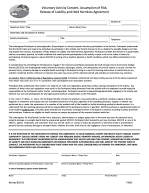 FS#35 Voluntary Activity Consent Assumption of Risk Release of Liability and Hold Harmless Agreement