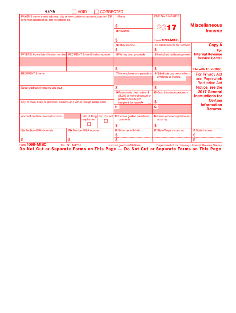 Multiple Sets Available 2017 Tax Form 1-set 1099-MISC Inkjet/Laser 4-part 