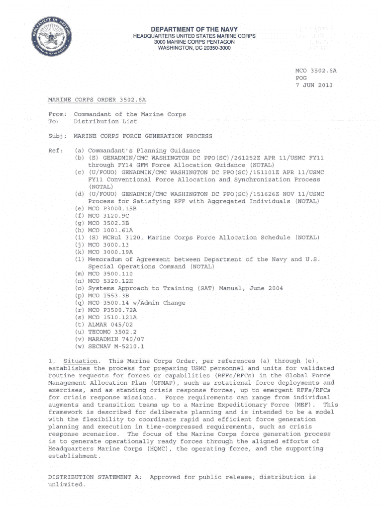 Fillable Online MARINE CORPS FORCE GENERATION PROCESS Fax Email Print