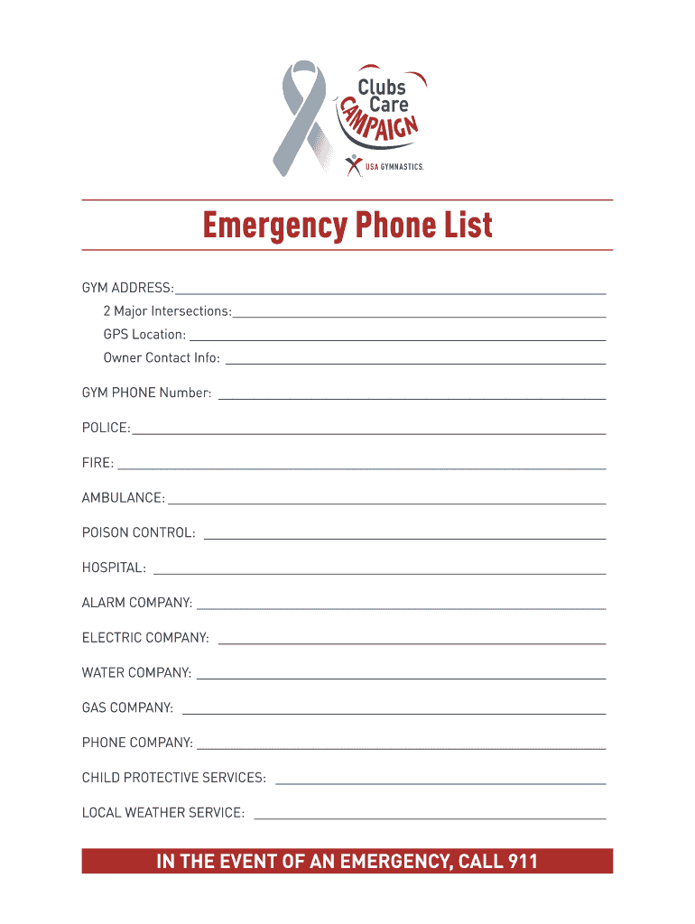 Fillable Online usagym Emergency Phone List - usagym Fax Email Print ...