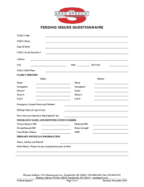 FEEDING ISSUES QUESTIONNAIRE