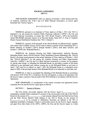 15. Escrow Agreement - Anaheim Electric (2011-A) - local anaheim