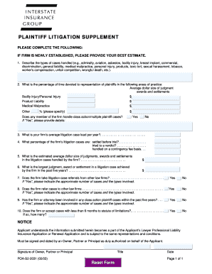 Plaintiff Litigation Supplement Form