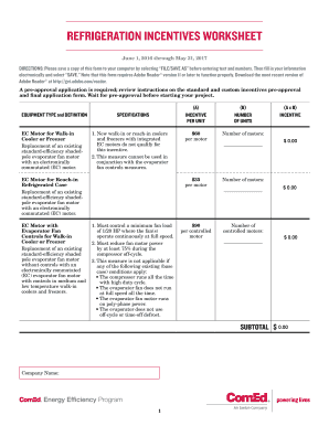 Fillable Online refrigeration incentives worksheet - ComEd Fax Email ...