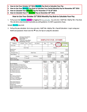 Fillable Online How to Use Your October 31st 2016 Monthly Pay Stub to ...