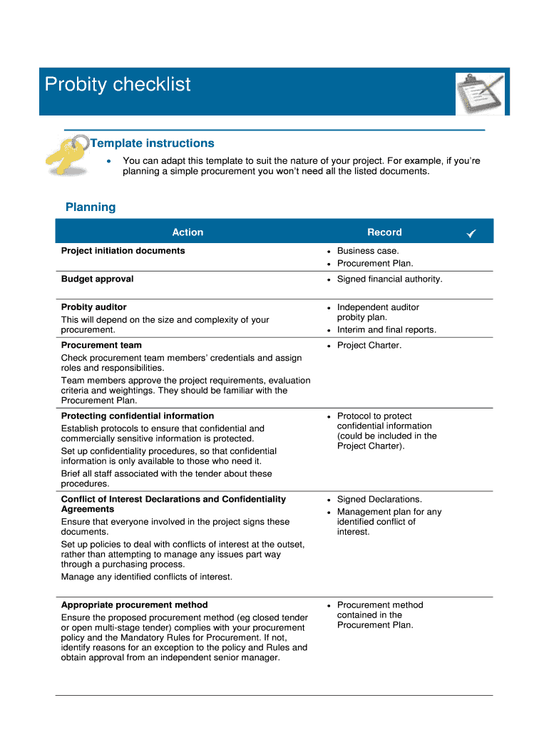 Fillable Online Probity checklist Fax Email Print - pdfFiller