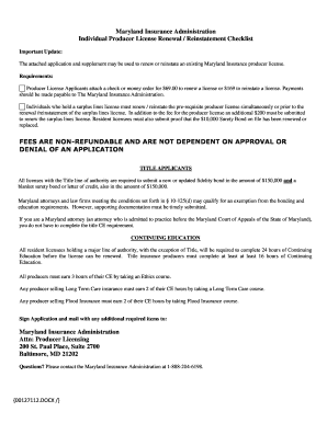 Fillable Online Individual Producer License Renewal / Reinstatement ...