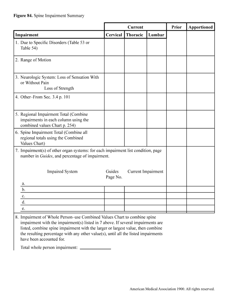 Fillable Online colorado Figure 84 Spine Impairment Summary Worksheet
