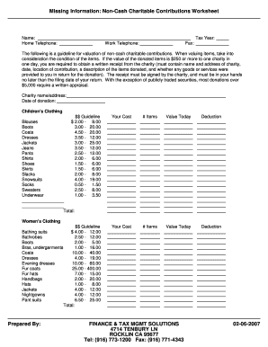 fillable online ftms missing information non cash charitable