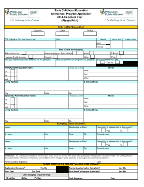 Early Childhood Education Afterschool Program Application (Please ...