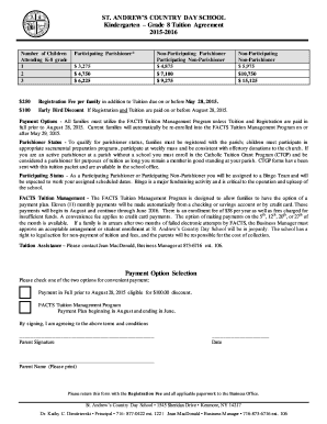 Grade 8 Tuition Agreement 2015-2016 Payment Option Selection