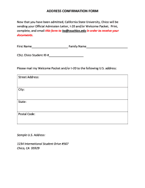 ADDRESS CONFIRMATION FORM - csuchico