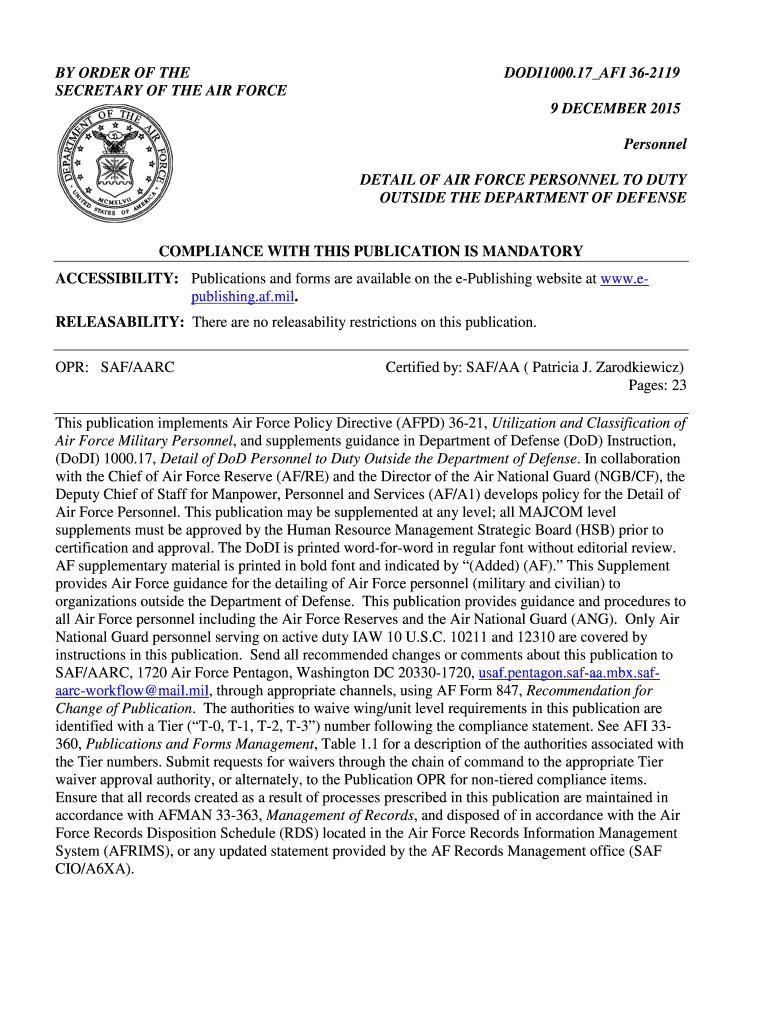 Fillable Online DETAIL OF AIR FORCE PERSONNEL TO DUTY Fax Email Print ...