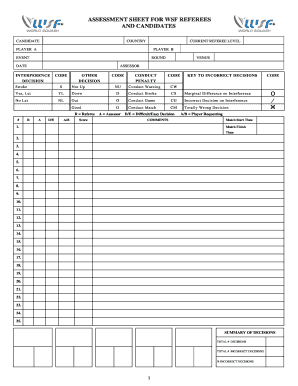 ASSESSMENT SHEET FOR WSF REFEREES - worldsquash