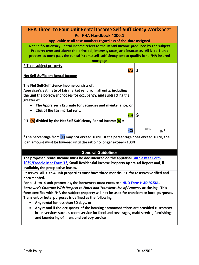 Fha three to four unit rental income self sufficiency worksheet: Fill out &  sign online | DocHub