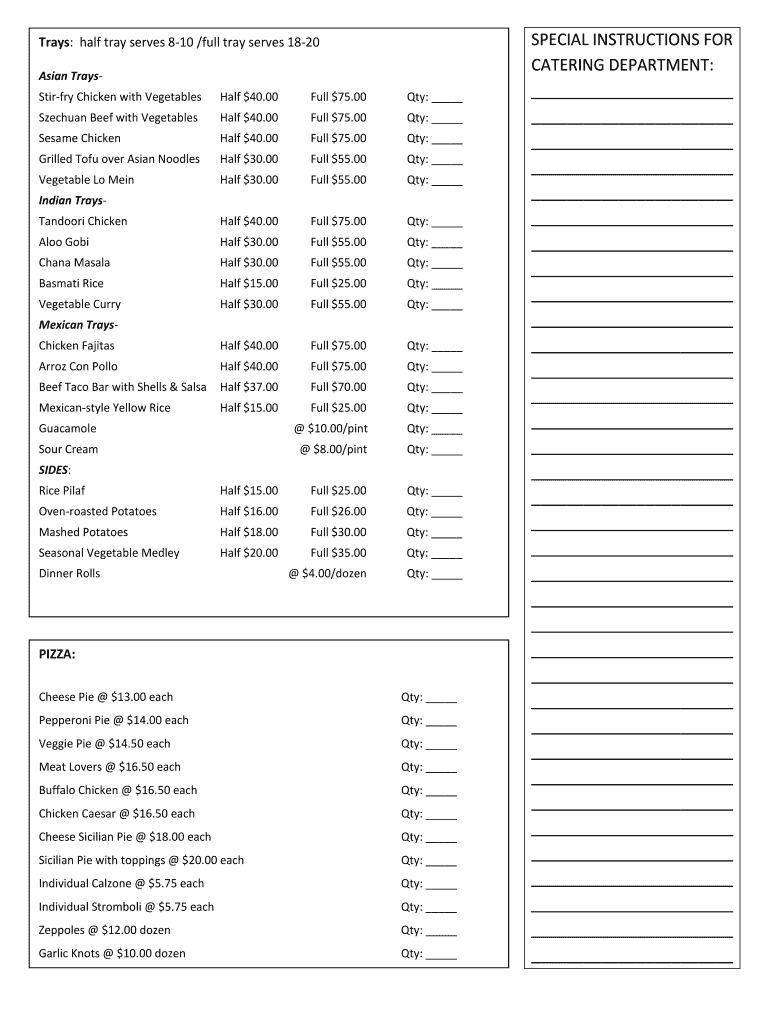 Fillable Online brookdalecc Trays half tray serves 810 /full tray