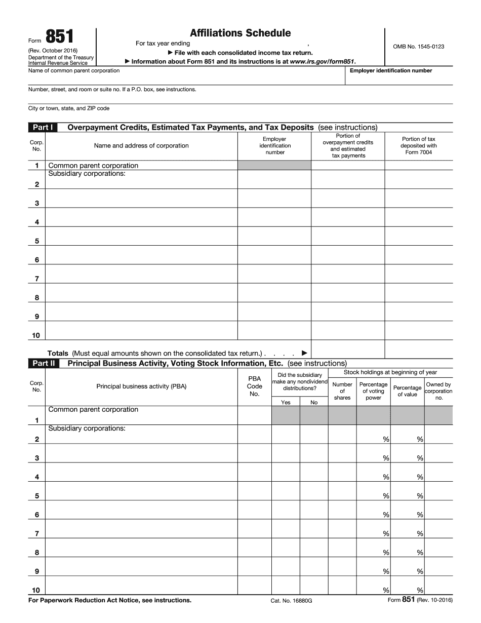 Fill In Form 851