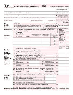 1040a 2016 form