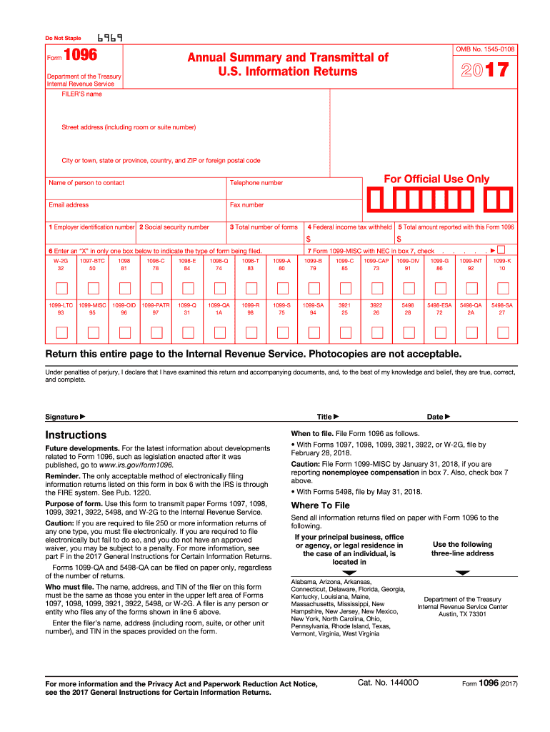 2017 form 1096 Preview on Page 1.