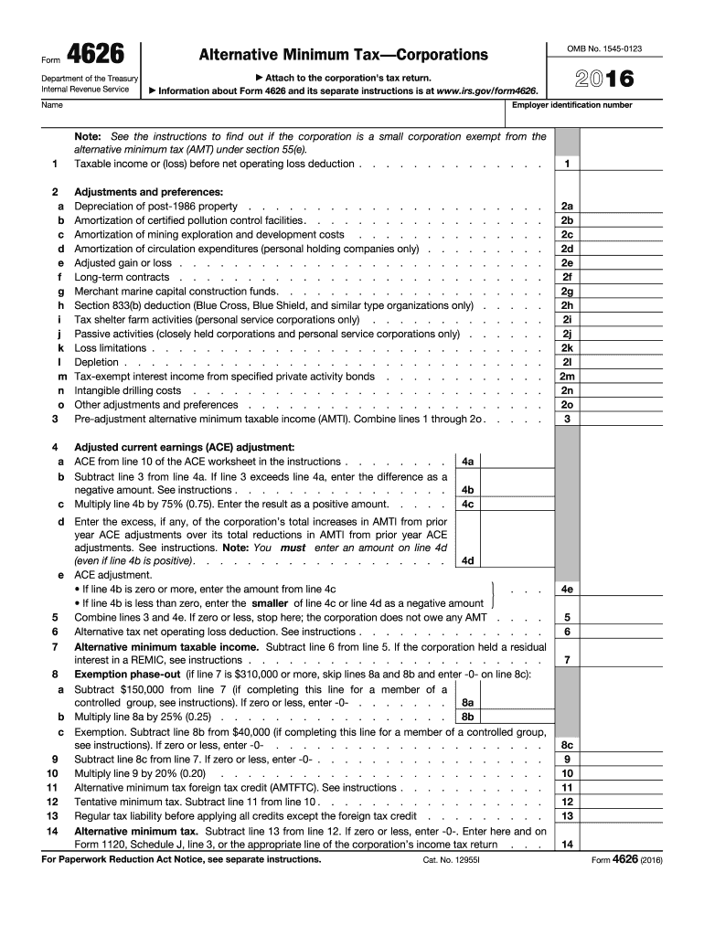 2016 Form 4626. Alternative Minimum TaxCorporations: Fill out & sign online  | DocHub