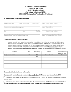 Independent Verification Worksheet - Coahoma Community College - coahomacc