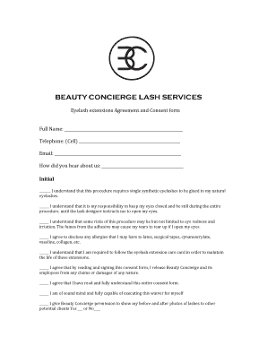 Eyelash Extensions Agreement and Consent Form