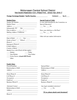 2016-17 Mohonasen New Student Registration Form. 2016-17 Mohonasen New Student Registration Form - mohonasen