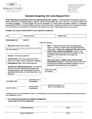 Fmla forms in spanish - Leave Request Form. Replacement for Sick Leave/Vacation Request Form - wright