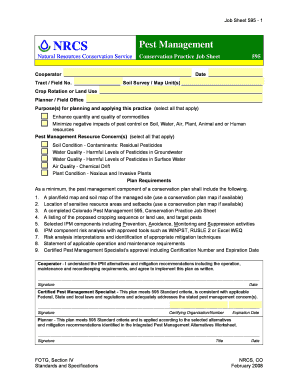 Pest Management 595 Job Sheet