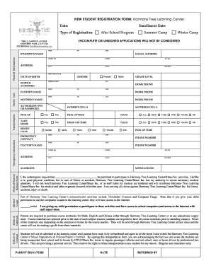 NEW STUDENT REGISTRATION FORM: Harmony Tree Learning Center - harmonytree