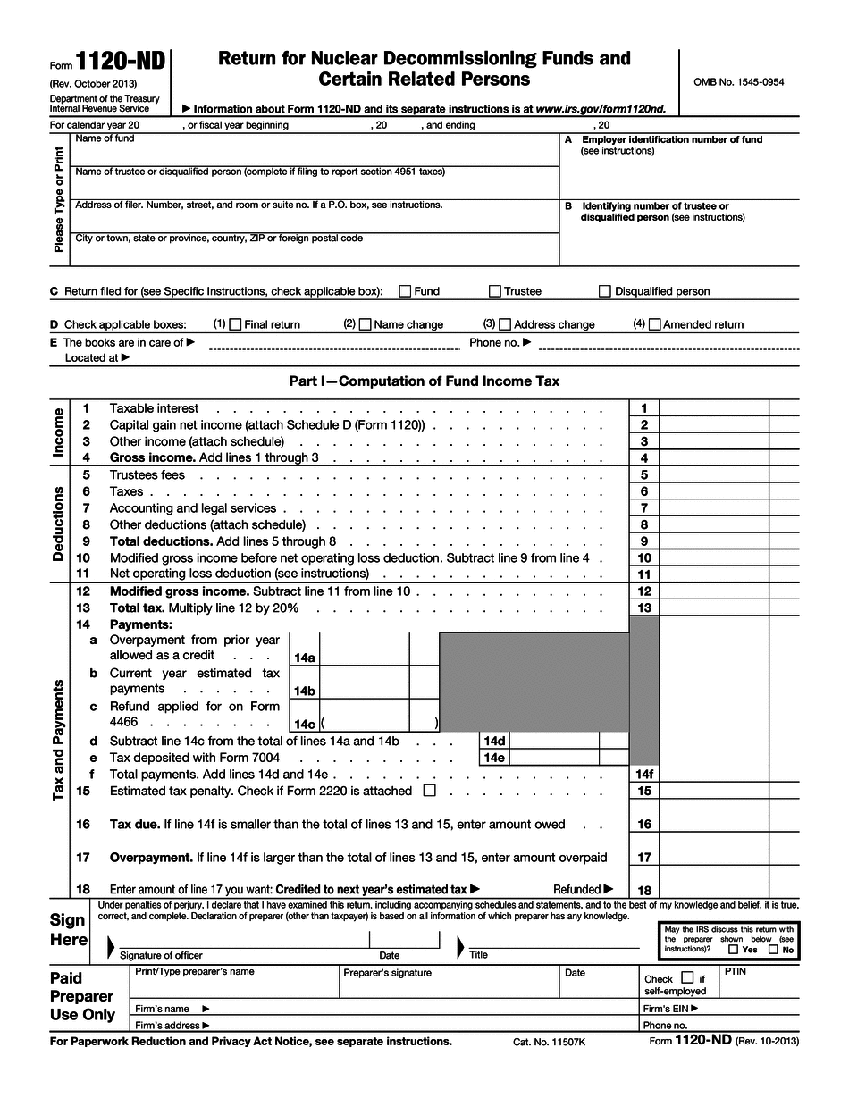Type On Form 1120-ND