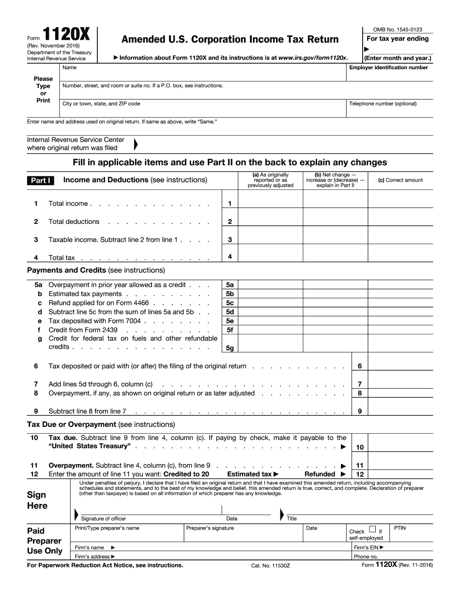 Form 1120x instructions 2017