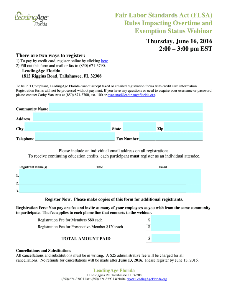 Fillable Online Leadingageflorida Fair Labor Standards Act Fax Email