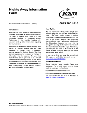 Nights Away Information Form