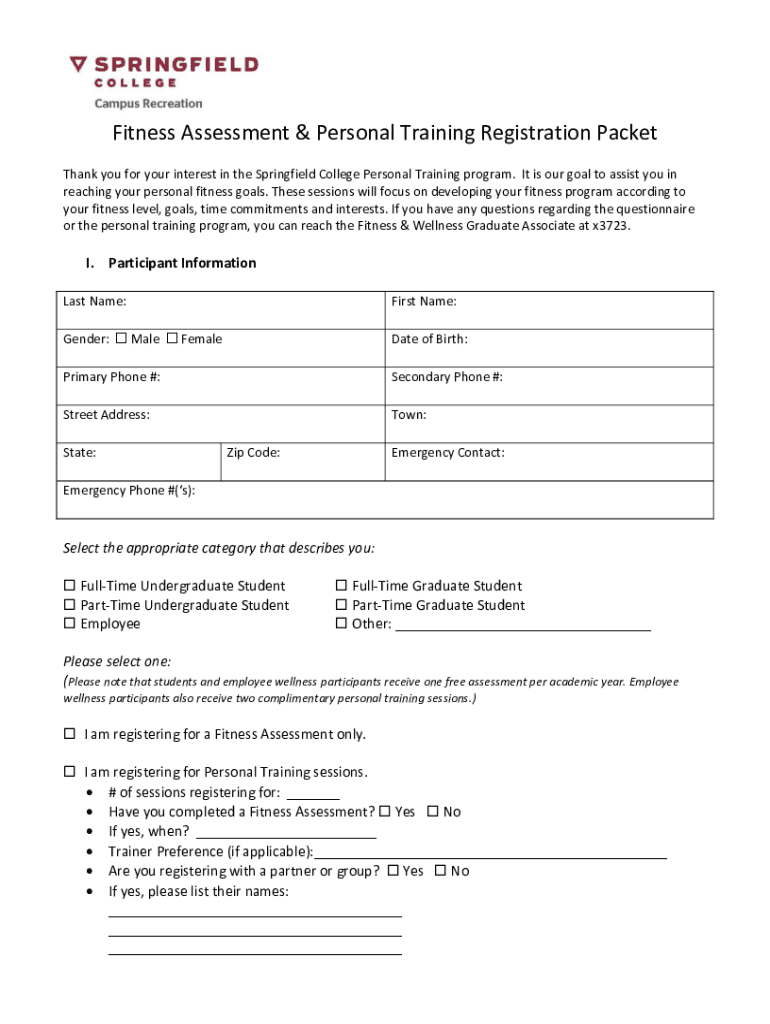 fitness assessment packet form Preview on Page 1