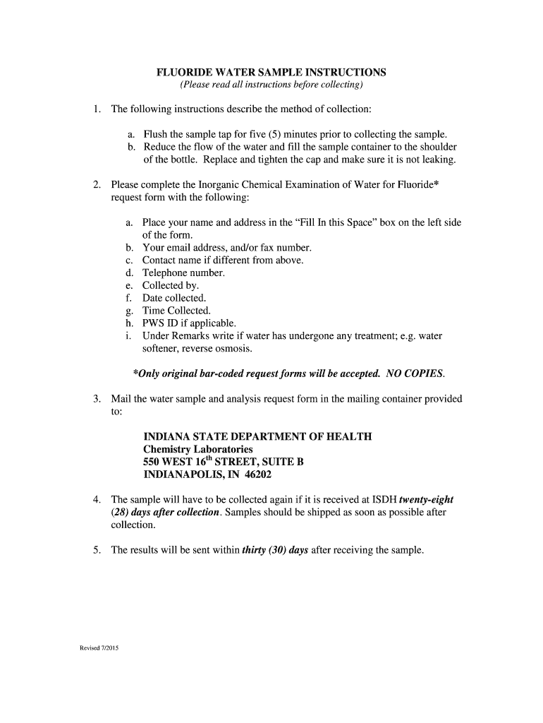 Fillable Online FLUORIDE WATER SAMPLE INSTRUCTIONS Fax Email Print