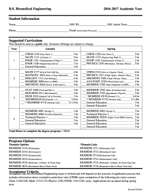 BS Biomedical Engineering Curriculum Sheet 2016-2017 - advising engineering osu