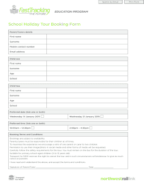 School Holiday Tour Booking Form - hawkesbury nsw gov